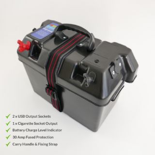 Boat Battery Power Box 12V output, USB and Lighter Socket
